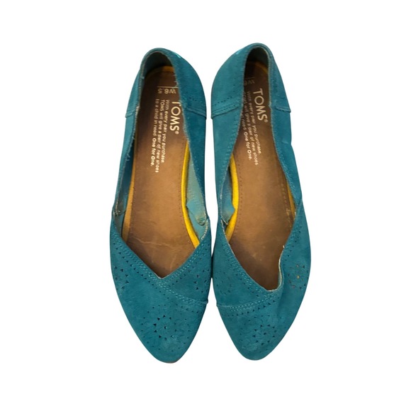 TOMS Women's Julie Flats Turquoise Suede Women's Size 6.5 - Picture 1 of 8